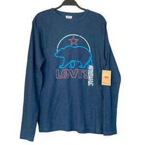 NWT Levi's Men's Long Sleeve Bear Logo Blue Thermal Long Sleeve Shirt Sz Medium